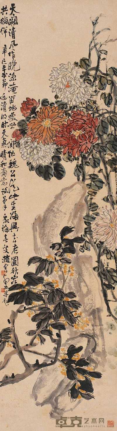 赵云壑 辛巳（1941年）作 花卉图 轴 150×40.5cm